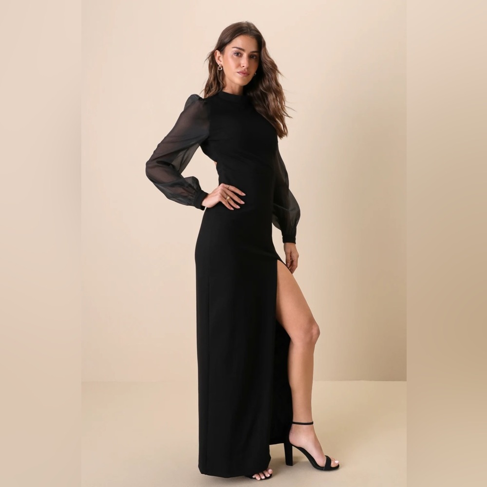 Black Backless Balloon Sleeve Dress